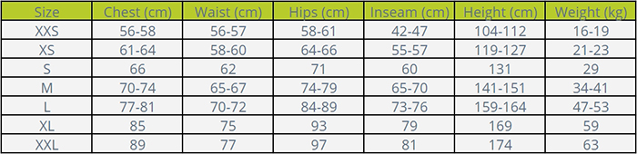 Spyder Size Chart